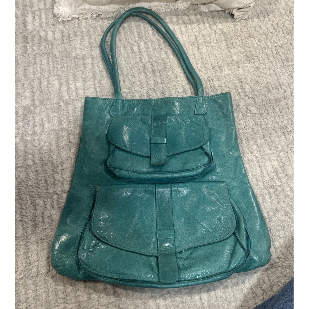 Vintage Sabina New York Leather Shoulder Bag Teal Green Boho Style Purse